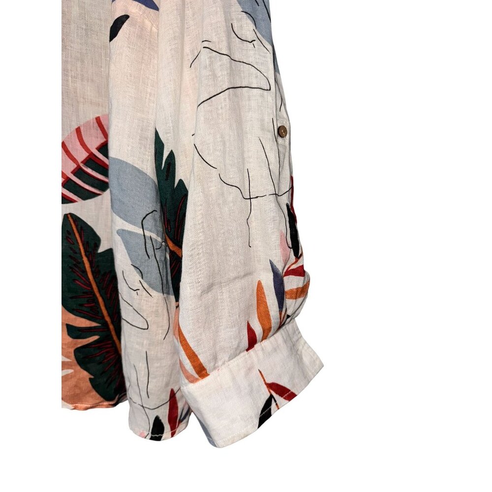 3X Cynthia Rowley Womens Floral Patterned 100% Linen Button-Front Collared Shirt - Picture 6 of 8